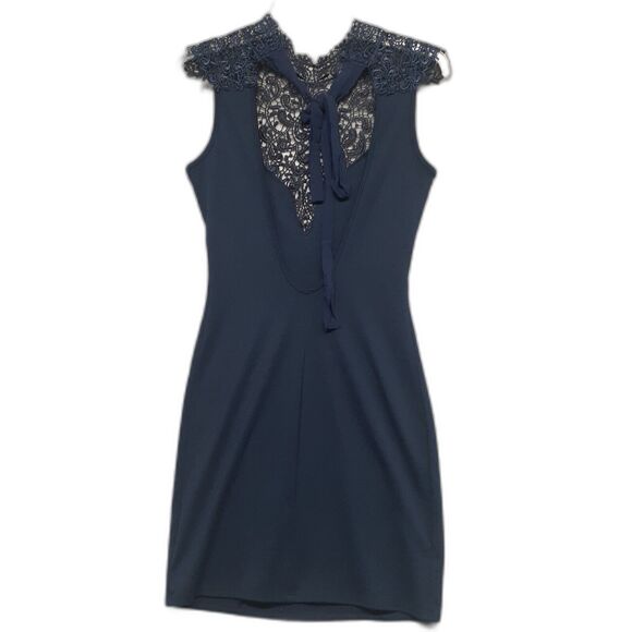 Lulu's Bodycon Lace Top Open Back Navy Blue Size Small Elegant Cocktail Dress - Picture 8 of 13